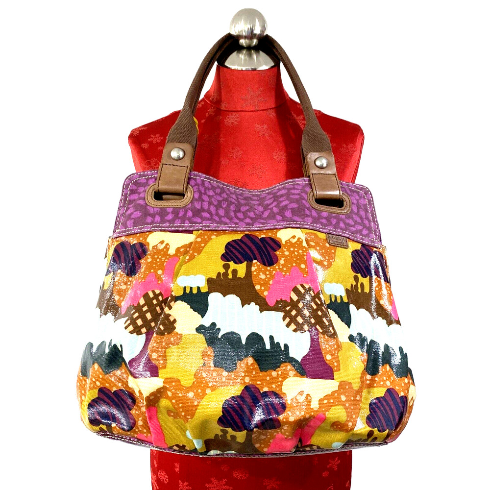 Vintage Fossil Key-Per Shoulder Bag Purse Plastic Key Charm Purple & Multicolor